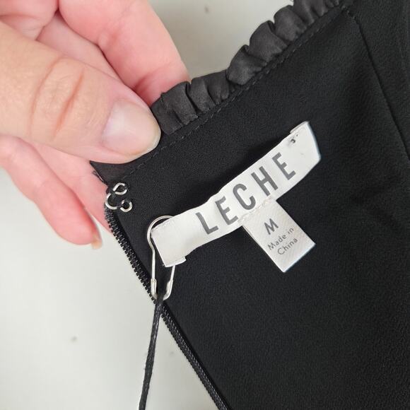 Leche Black Satin Baby Doll Sweetheart Neckline Midi Slip Dress Size Medium Sexy - Picture 7 of 10